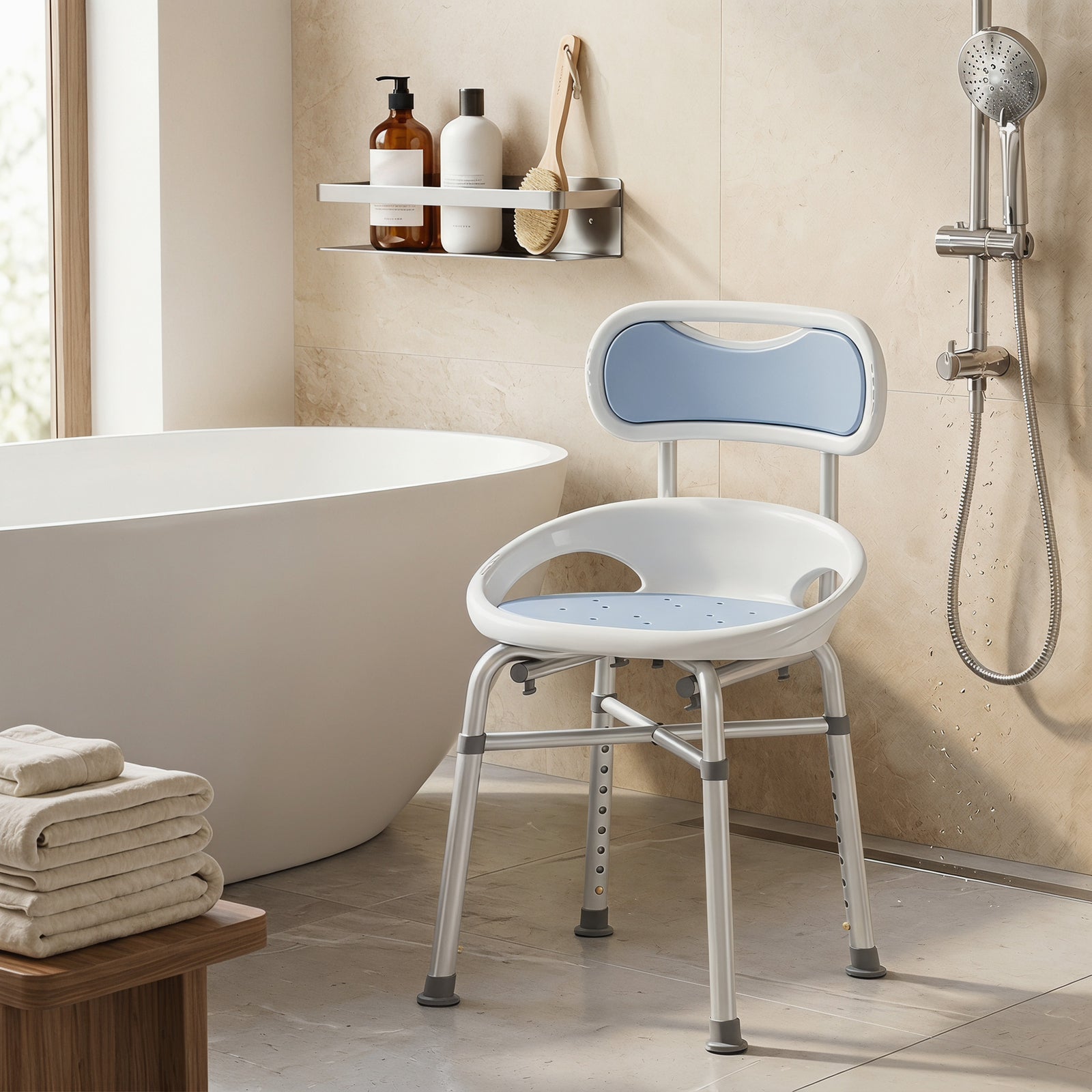 Shower Chair with Padded Seat Adjustable Height Shower Stool Bath Seat