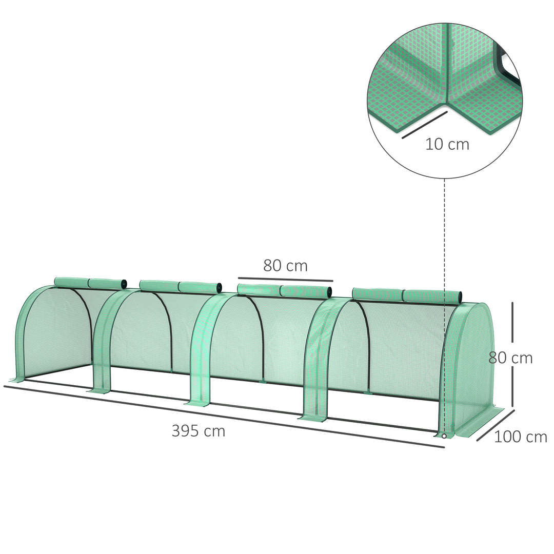 Mini Greenhouse, Small Polytunnel Green House with Zipped Doors, Steel Frame for Garden Backyard, 395 x 100 x 80cm, Green