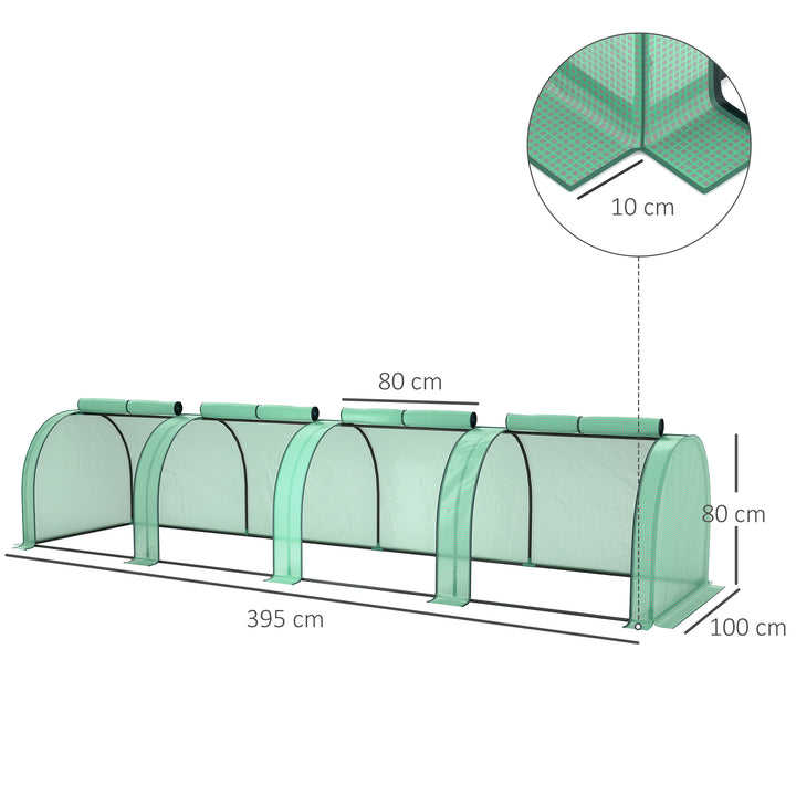 Mini Greenhouse, Small Polytunnel Green House with Zipped Doors, Steel Frame for Garden Backyard, 395 x 100 x 80cm, Green