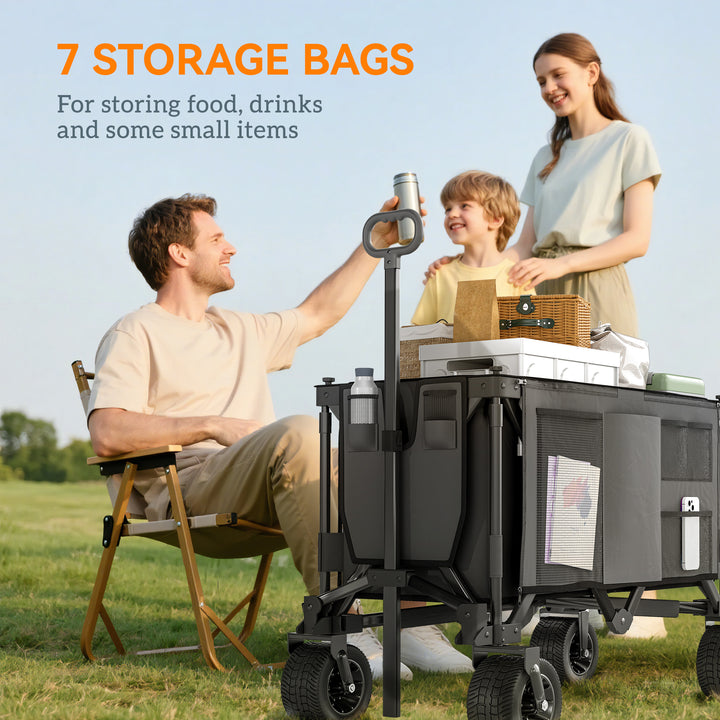 Folding Garden Trolley, Cargo Traile on Wheels, Collapsible Camping Trolley, Outdoor Utility Wagon, Dark Grey