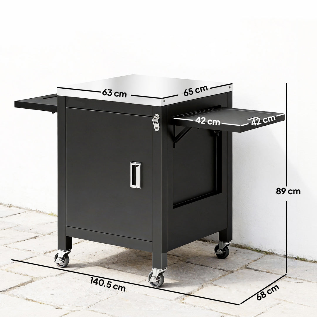 Outdoor Grill Cart with Stainless Steel Tabletop, BBQ Table with a Cab