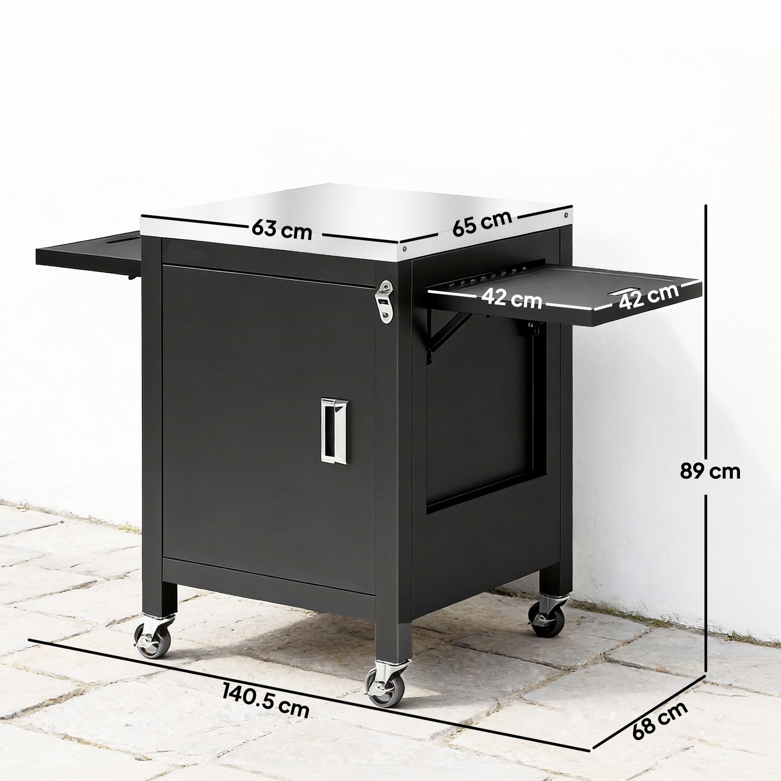 Outdoor Grill Cart with Stainless Steel Tabletop, BBQ Table with a Cab
