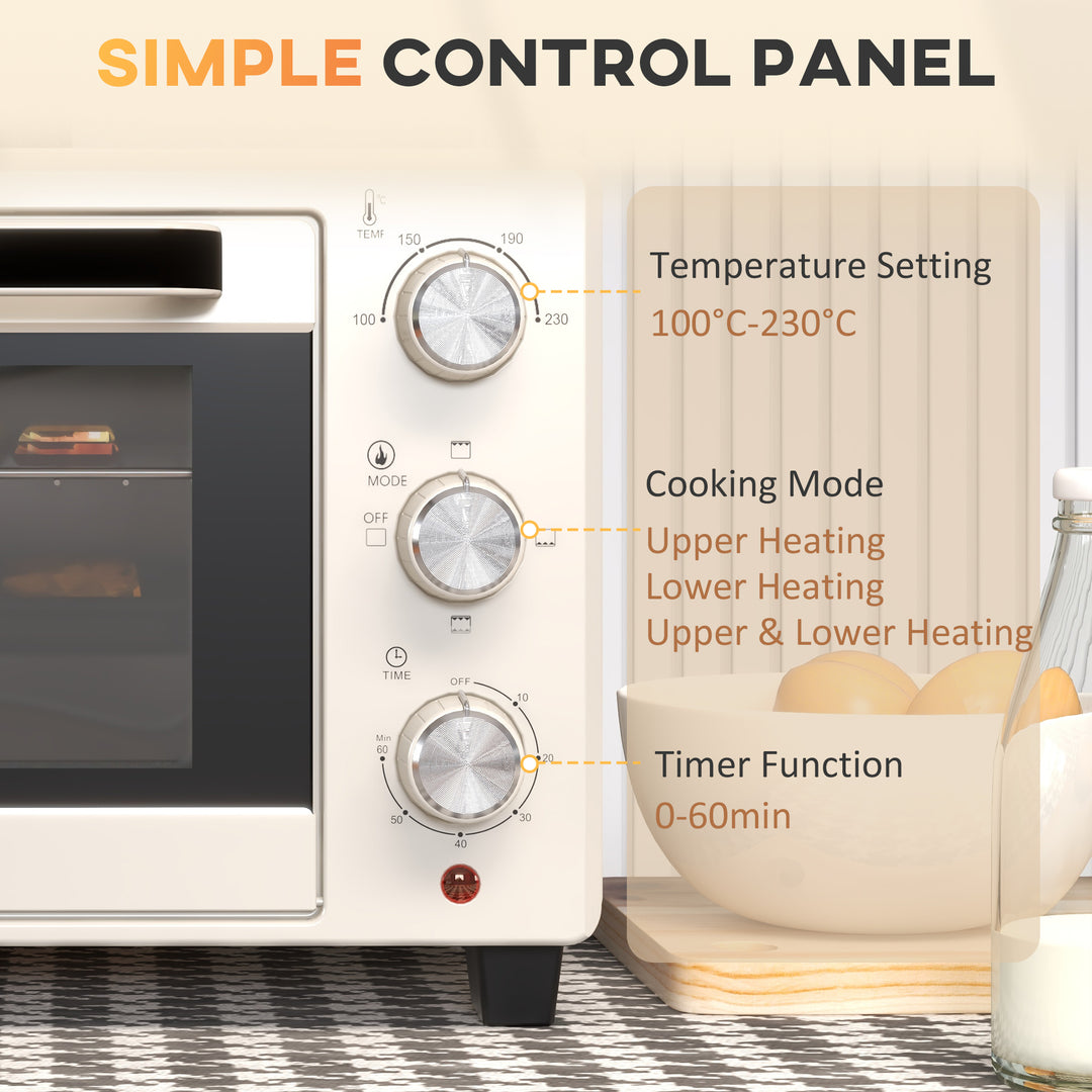 21L Mini Countertop Oven, 100°C-230°C Adjustable Temp - White