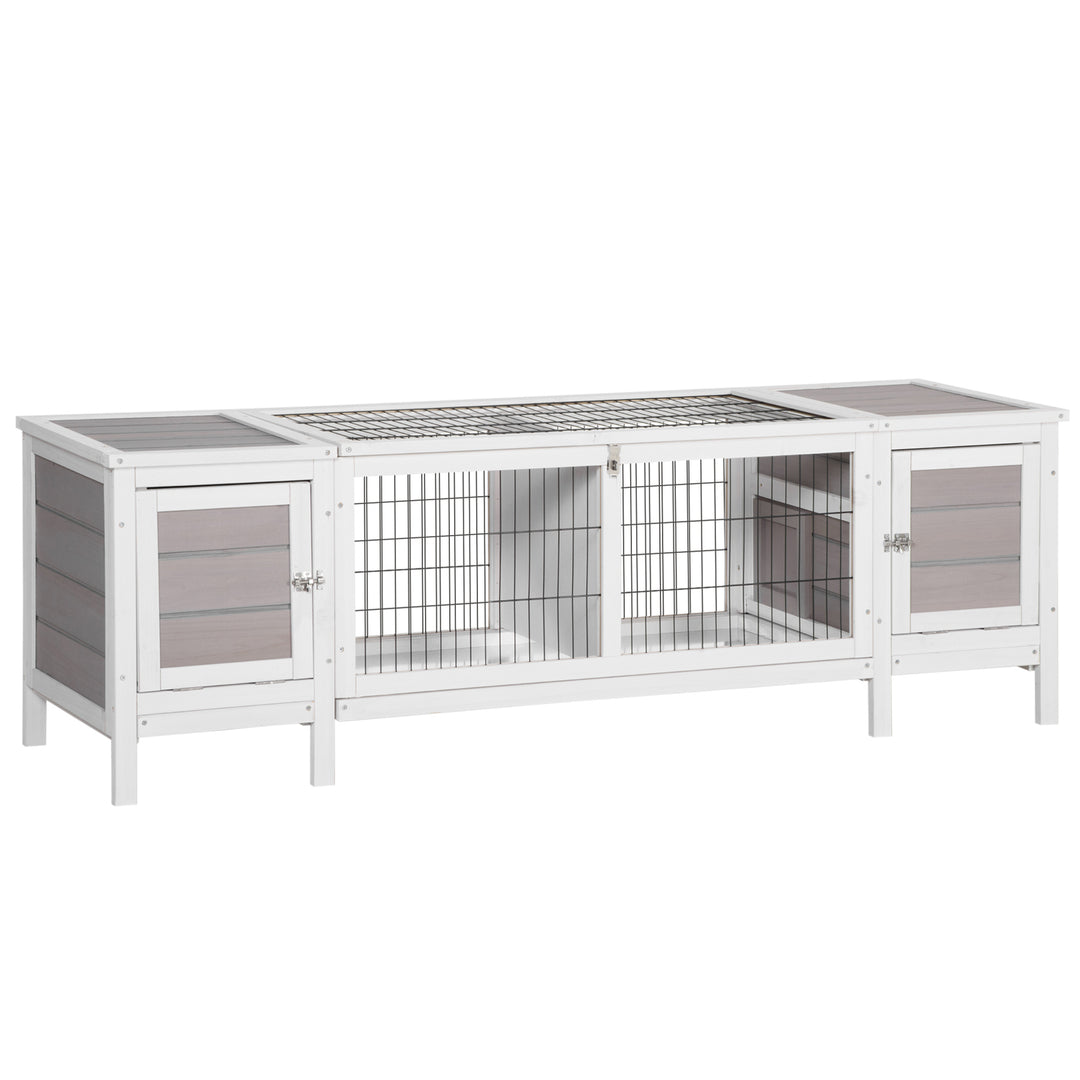 PawHut Wooden Rabbit Hutch, Guinea Pig Cage, Separable Bunny Run, Small Animal House for Indoor with Slide-out Tray, 161 x 50.5 x 53.3cm, Grey