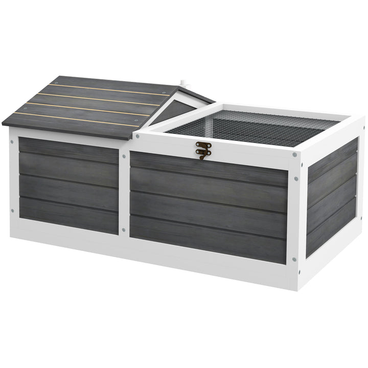 Wooden Tortoise House, Small Pet Reptile Shelter, with Hide Den and Run - Grey
