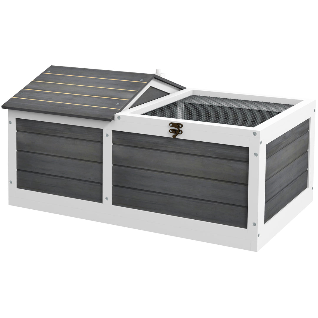 Wooden Tortoise House, Small Pet Reptile Shelter, with Hide Den and Run - Grey