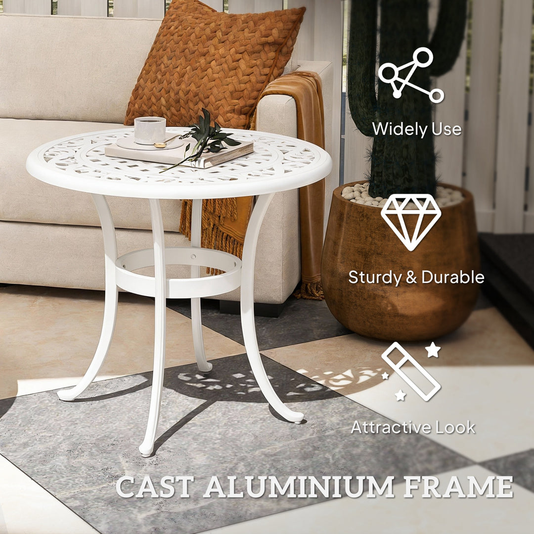 60 cm Round Garden Table, Cast Aluminium Outdoor Patio Table, White