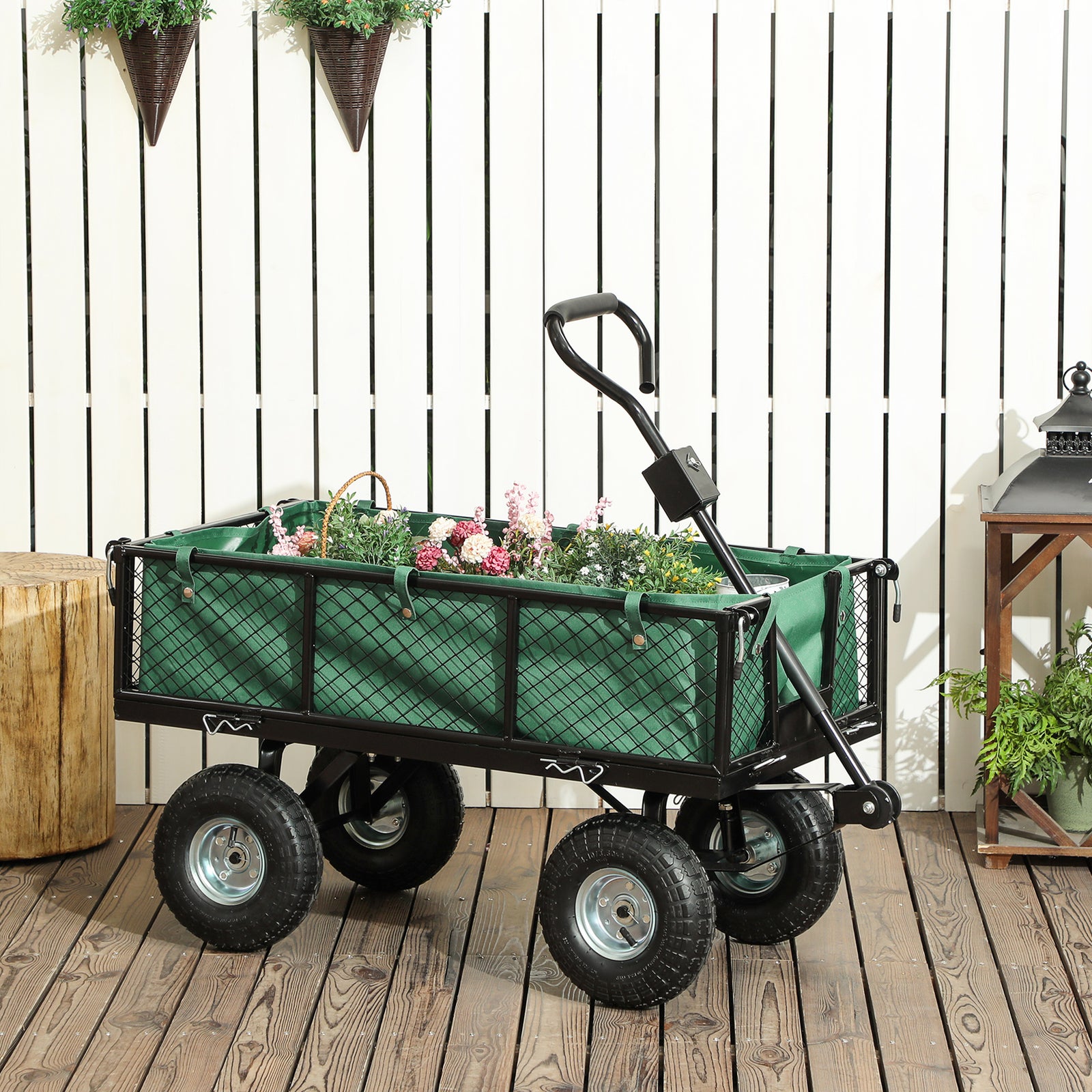114L Steel Frame Garden Cart Trolley - Green