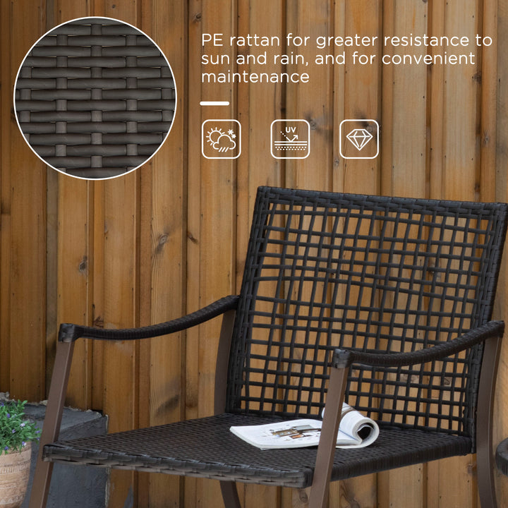 Rattan Bistro Set, 3 Pieces Wicker Garden Furniture Set with Rocking Chairs and Round Glass Top Coffee Table, Small Balcony Furniture with Cushions for Outdoor, Porch, Brown