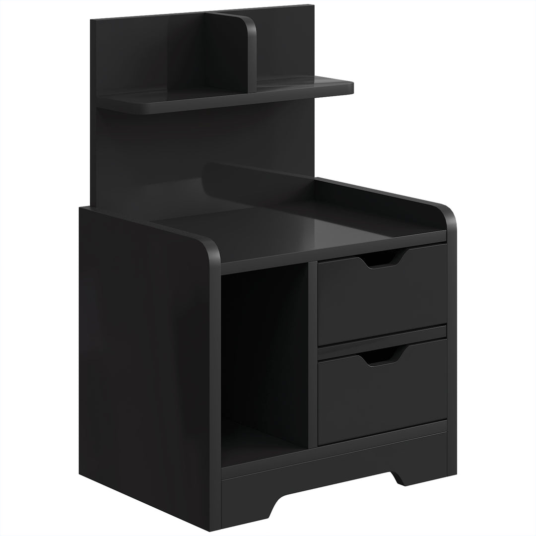 MCL Bedside Table, Small Bedside Cabinet with 2 Drawers and Storage Shelves, Modern Nightstand for Bedroom - Black Wood Effect