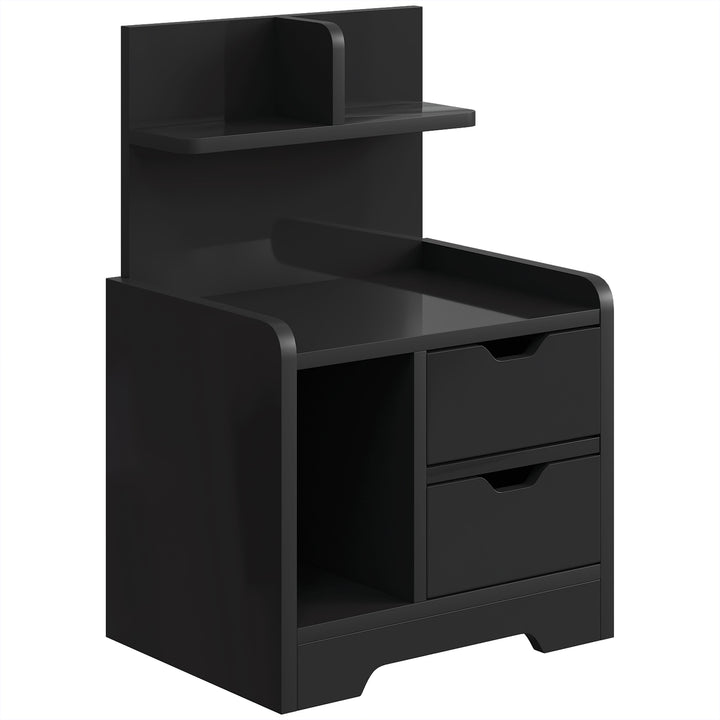 MCL Bedside Table, Small Bedside Cabinet with 2 Drawers and Storage Shelves, Modern Nightstand for Bedroom - Black Wood Effect