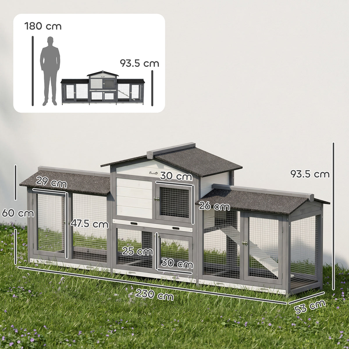 2-Tier Large Rabbit Hutch Outdoor with Double Side Run Boxes, No-leak 