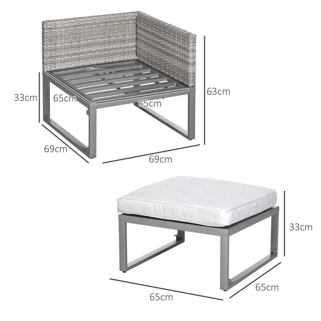 3-in-1 Rattan Bistro Set, Wicker Garden Furniture Set with 2-level Rising Table, Adjustable 3-seater Sofa Lounger with Washable Cushions for Outdoor, Patio, Balcony, Grey