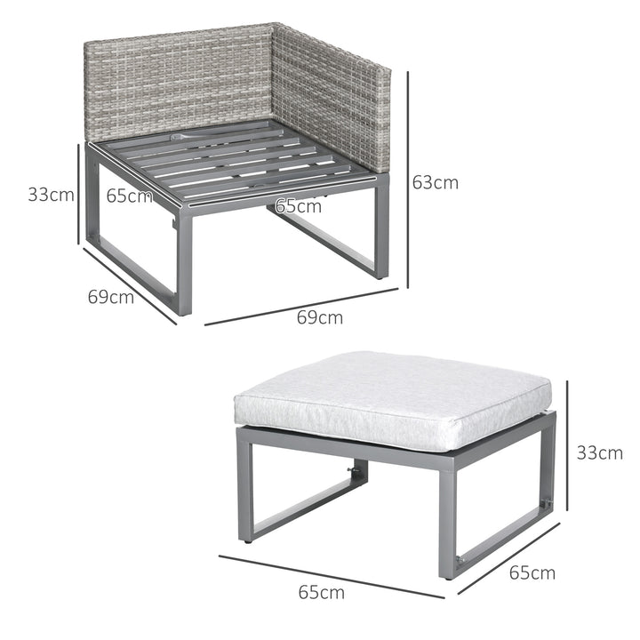 3-in-1 Rattan Bistro Set, Wicker Garden Furniture Set with 2-level Rising Table, Adjustable 3-seater Sofa Lounger with Washable Cushions for Outdoor, Patio, Balcony, Grey