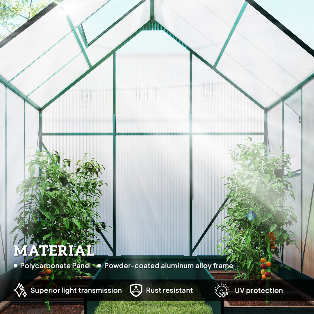 MCL 6x6 FT Polycarbonate Greenhouse with Base and Raised Bed, Walk-in Greenhouse with Aluminium Frame, Temperature Controlled Window, Foundation for Plants, Flowers, Vegetable