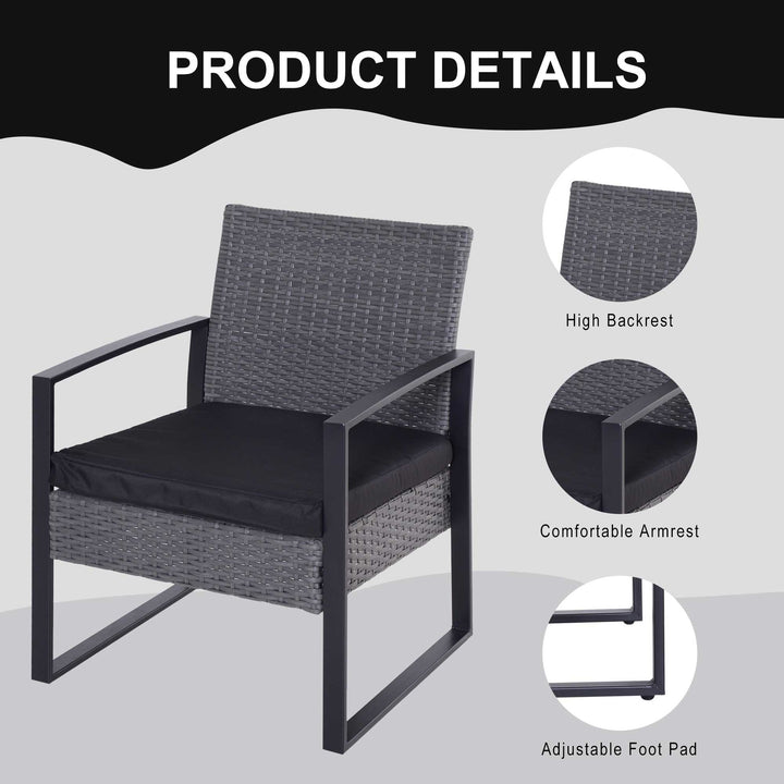MCL 2 Seater Rattan Patio Set W/ Cushions-Grey/Black