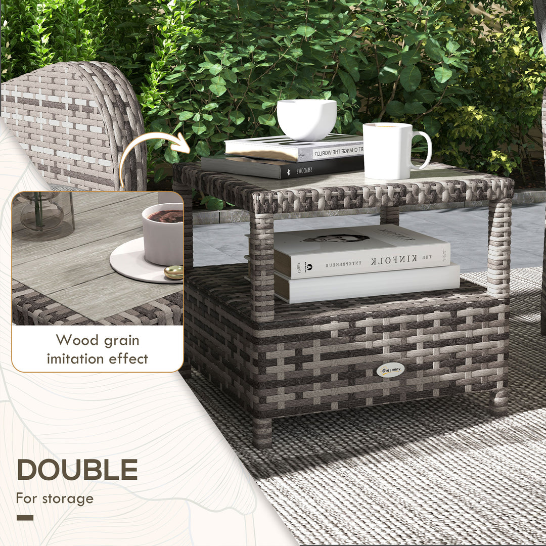 2 Seater Patio Rattan Chaise Lounge Sofa Set with Fabric Cushion, Grey and Brown