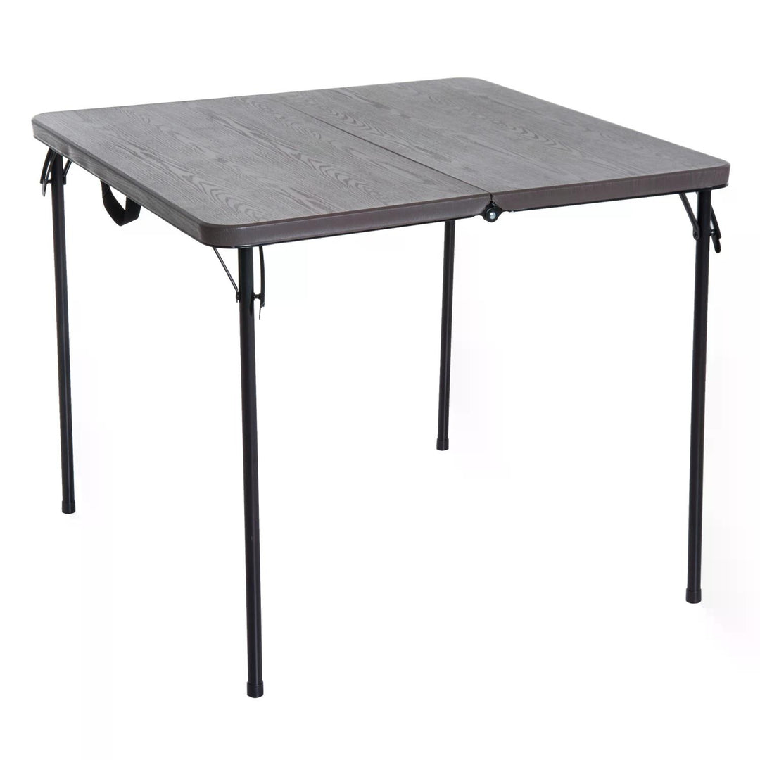 2.8FT Metal Portable Picnic Table Outdoor Furniture, 86Lx86Wx71.5H cm-Black/Brown