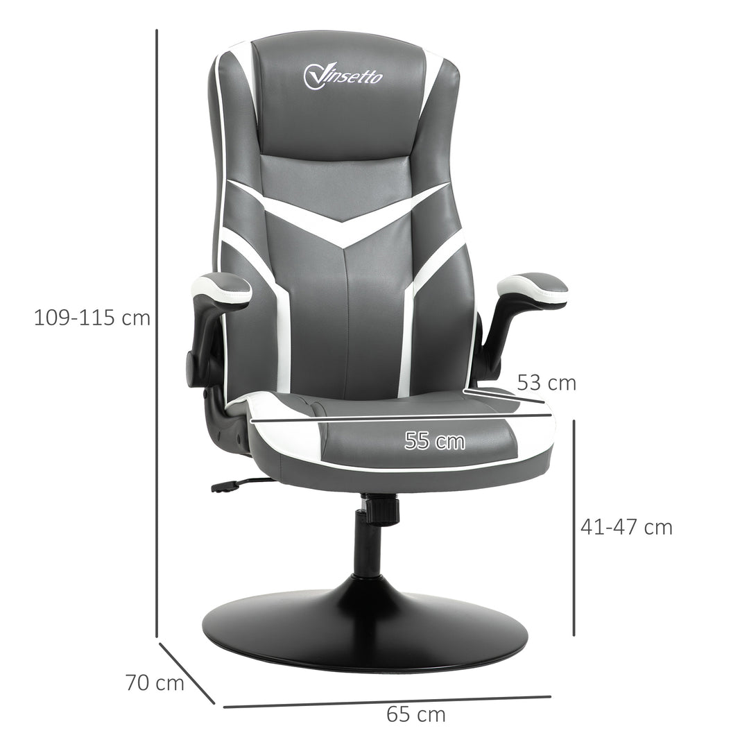 Gaming Chair Ergonomic Computer Chair with Adjustable Height Pedestal Base, Home Office Desk Chair PVC Leather Exclusive Swivel Chair Grey