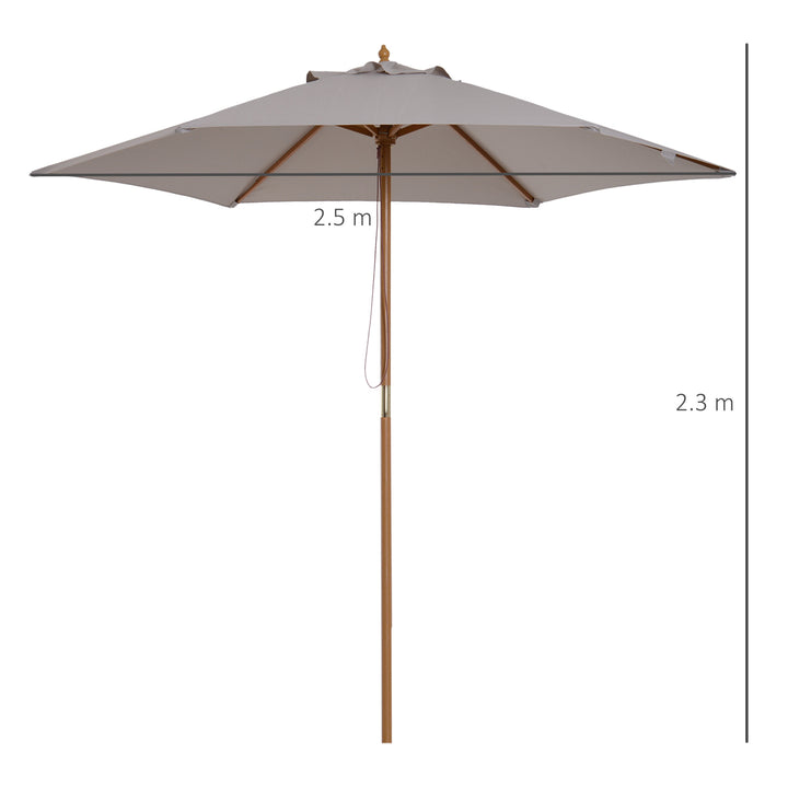 2.5m Wood Garden Parasol Sun Shade Patio Outdoor Wooden Umbrella Canopy, Table Market Umbrella with Vent, 38mm Pole, Rope Pulley Mechanism, Grey
