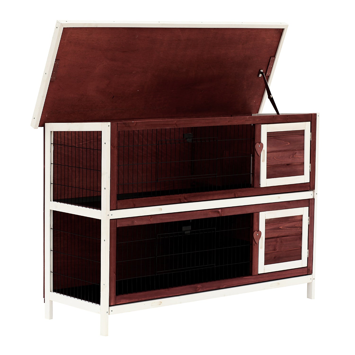 Two-Tier Double Decker Wooden Guinea Pigs Hutches Pet Cage 136.4Lx50Wx93H cm-Brown/White