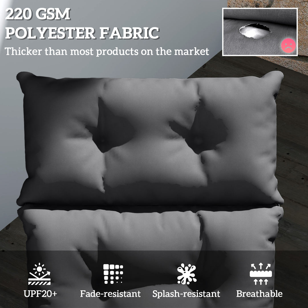 Sun Lounger Cushions Only, 190x56x10cm Garden Lounge Chair Cushions, UPF20+ 220gsm Fabric, Thick Sunbed Replacement Pads with 6 Ties, Dark Grey