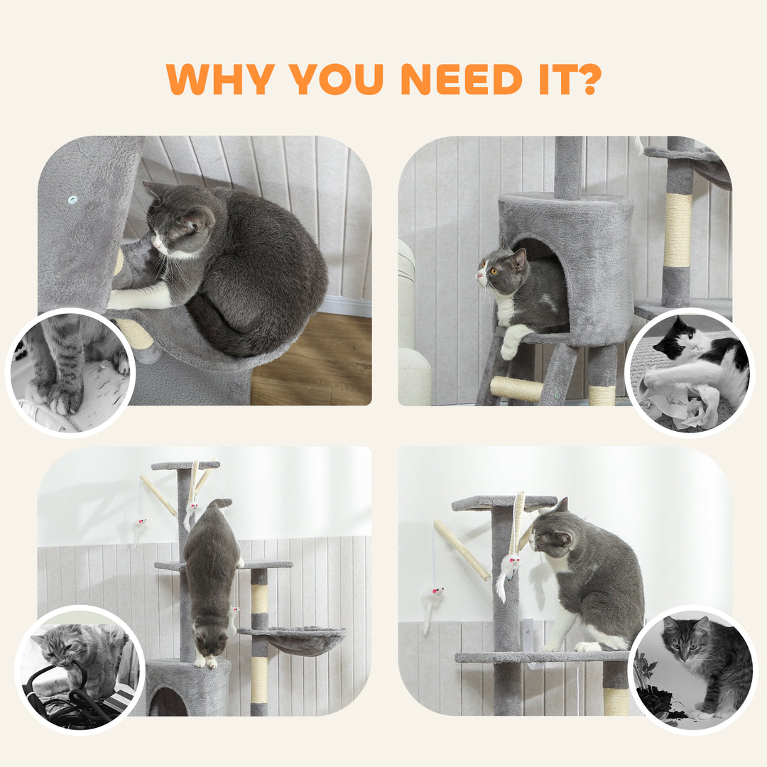 Multi-Level Cat Tower, 134cm Cat Tree with Condo and Sisal Scratching 
