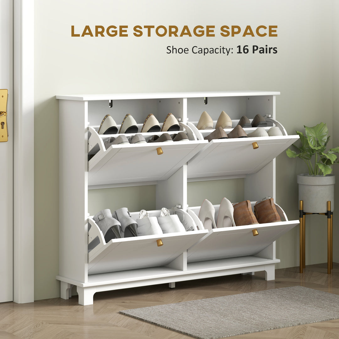 Narrow Shoe Storage Cabinet, Slim Shoe Cabinet with 4 Flip Drawers, Adjustable Shelves for 16 Pairs of Shoes, White