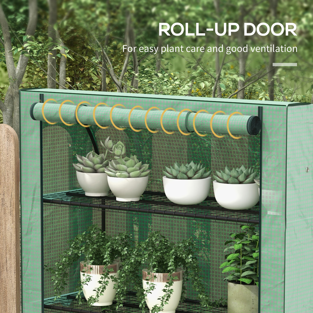 4 Tier Mini Greenhouse with Reinforced PE Cover, Portable Indoor Outdoor Green House with Roll-up Door and Wire Shelves, 170H x 120W x 50Dcm, Green