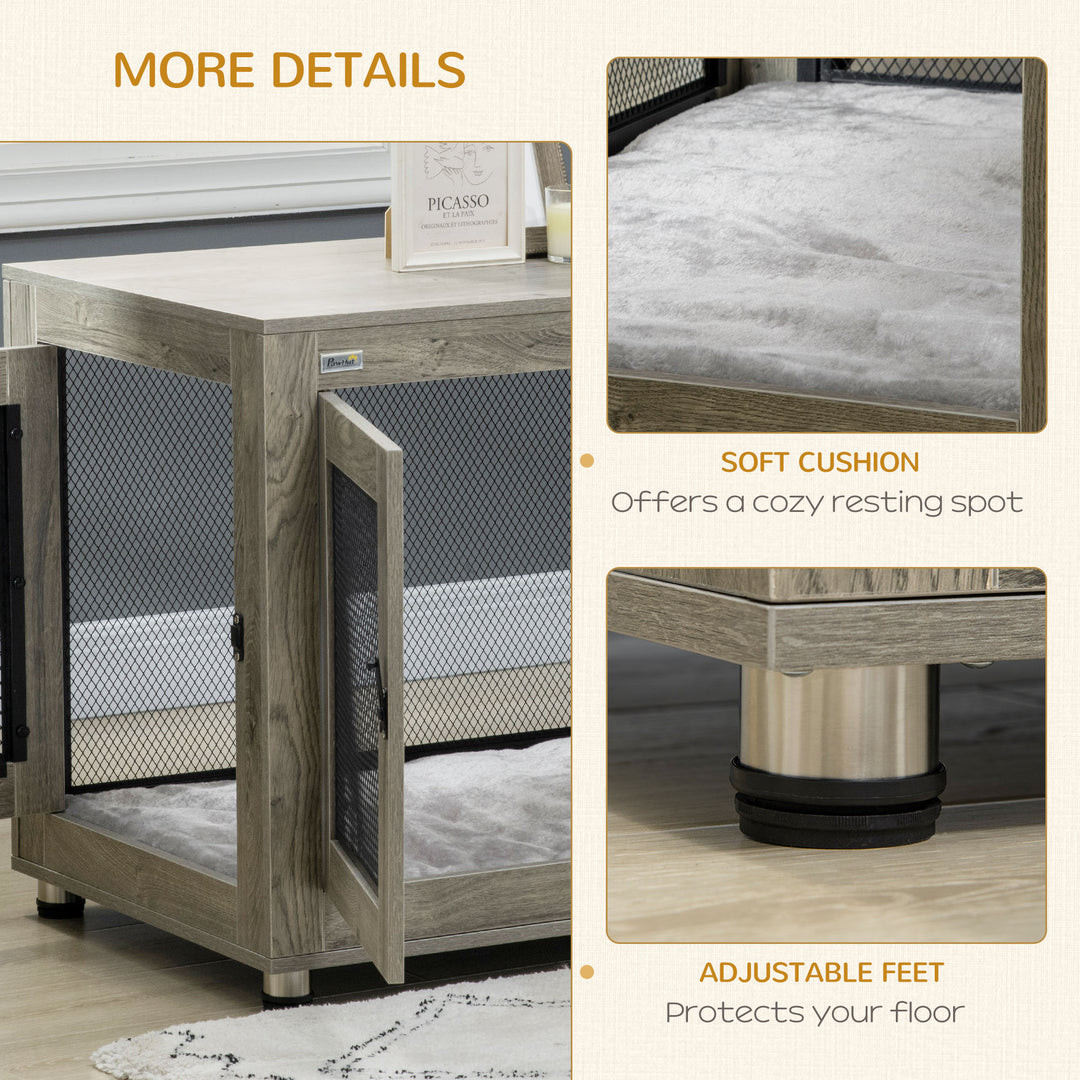 2-in-1 Dog Cage & Side Table, with Two Doors, Cushion, for Large Dogs