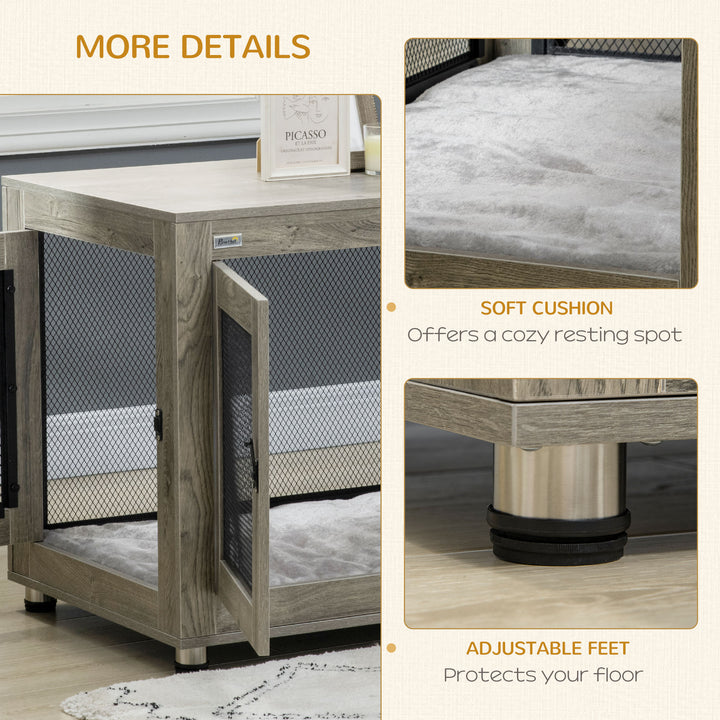 2-in-1 Dog Cage & Side Table, with Two Doors, Cushion, for Large Dogs