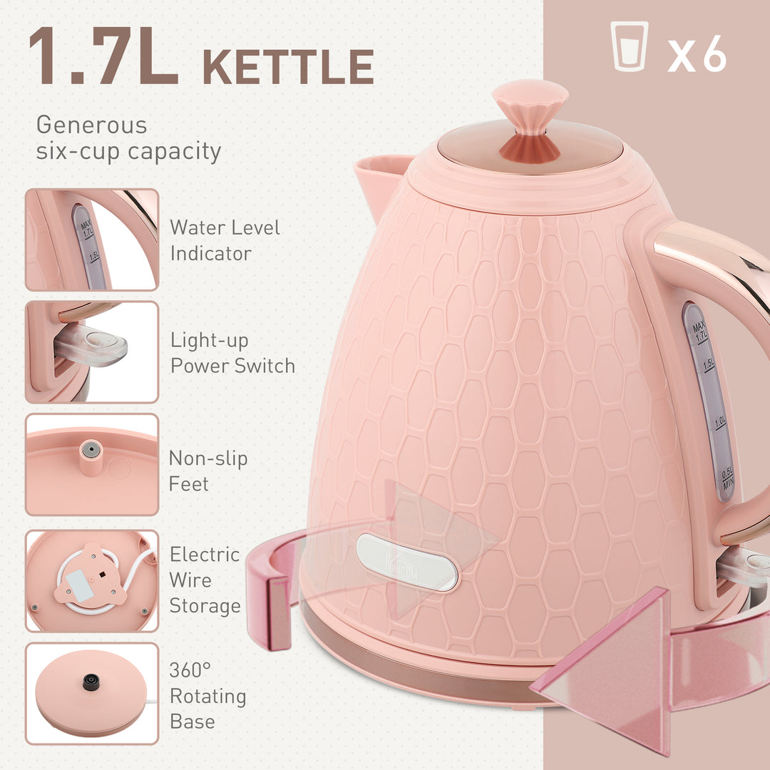 Kettle and Toaster Set, 1.7L 3000W Fast Boil Jug Kettle, 4 Slice Toaster with 7 Level Browning Controls, Light Pink