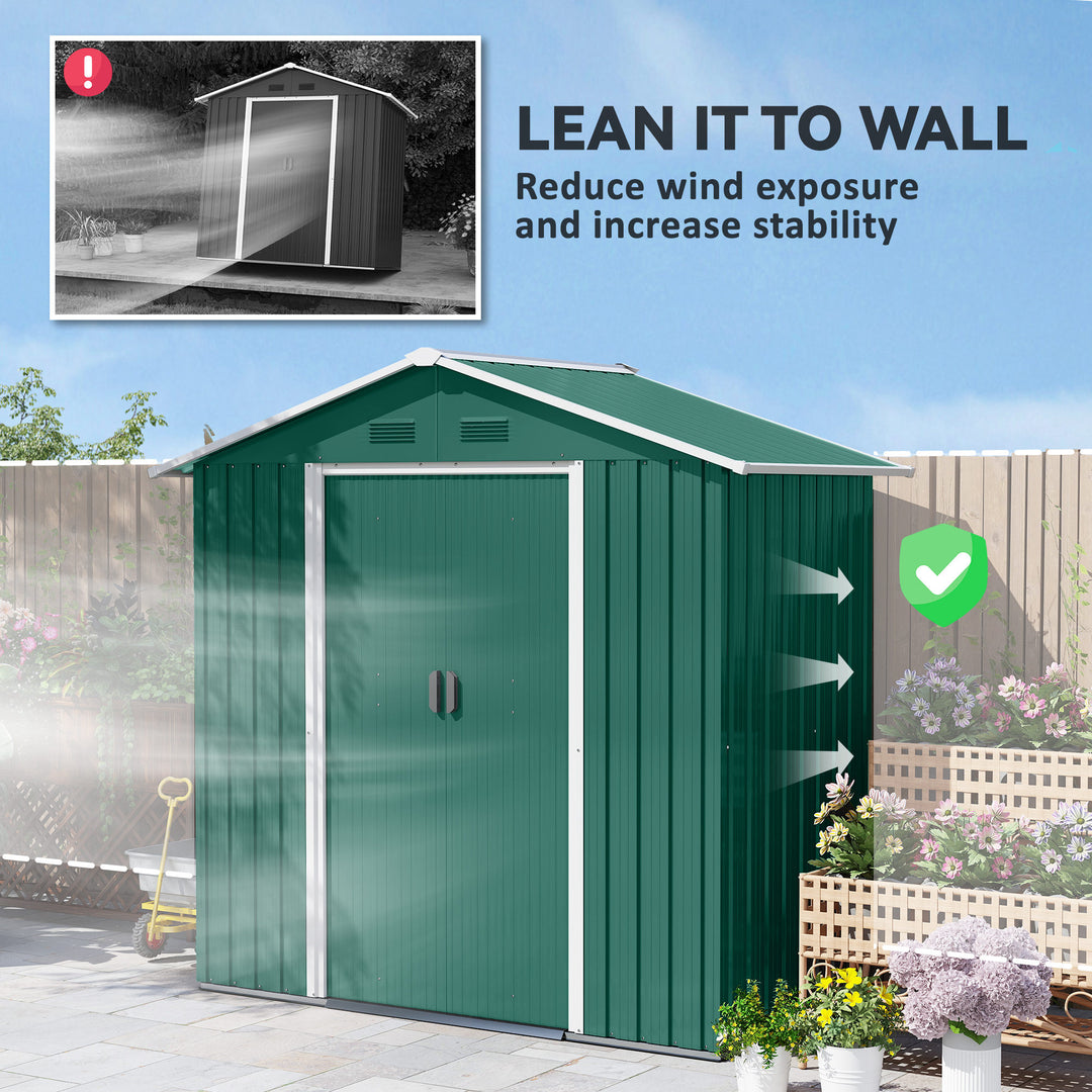 6.5ft x 3.5ft Metal Garden Storage Shed for Outdoor Tool Storage with Double Sliding Doors and 4 Vents, Green