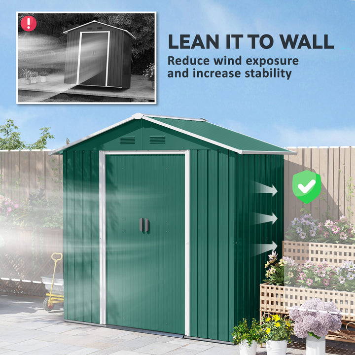 6.5ft x 3.5ft Metal Garden Storage Shed for Outdoor Tool Storage with Double Sliding Doors and 4 Vents, Green