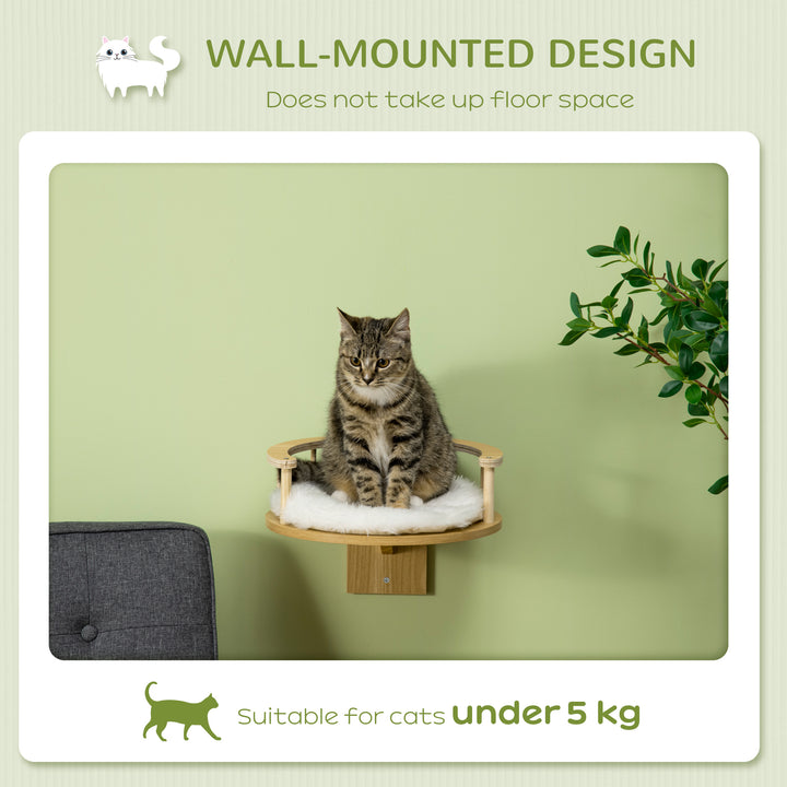 PawHut Wall Mounted Cat Tree with Cushion and Guardrails, Kitten Bed Cat Perch for Indoor Use, Beige