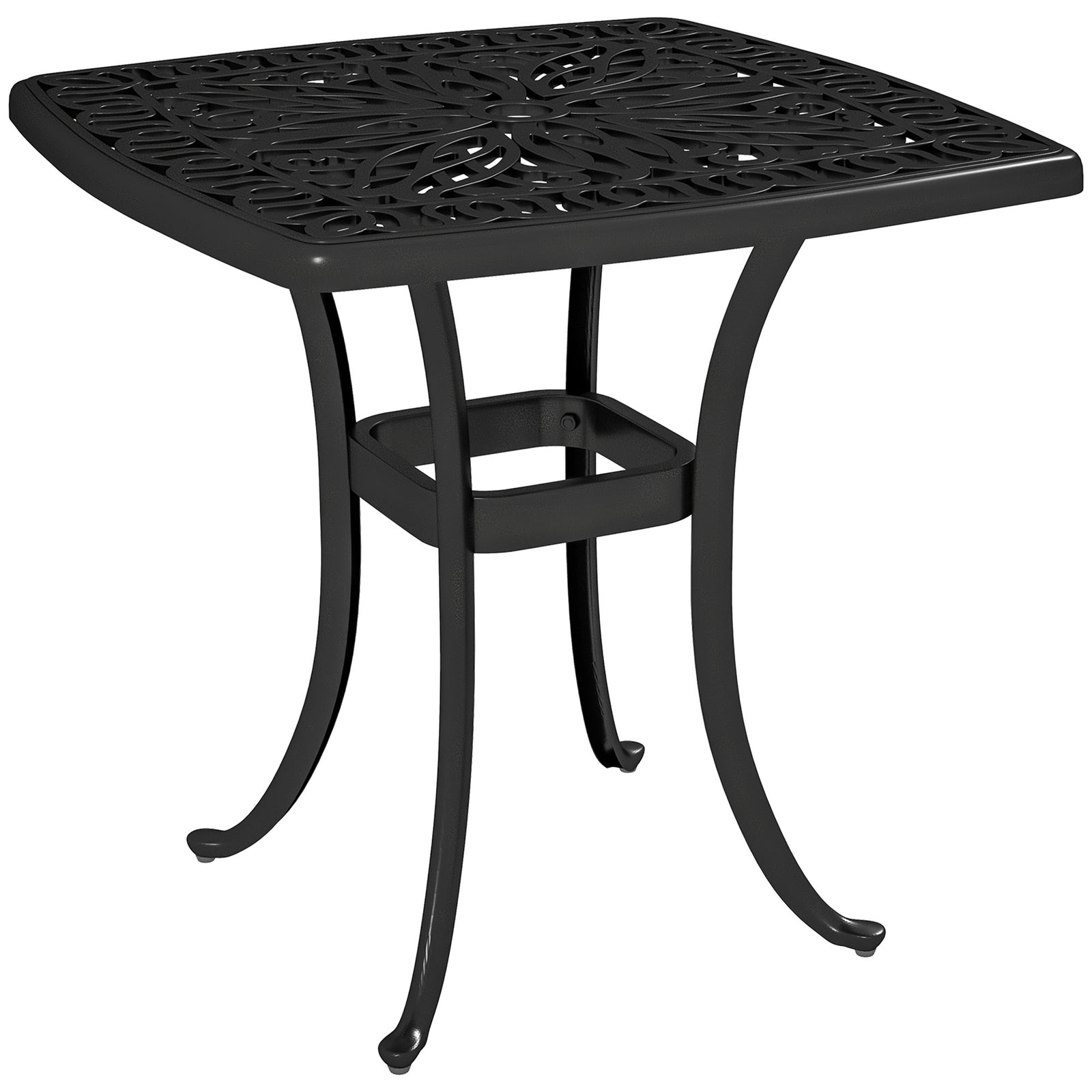 Outdoor Garden Table with 38mm Dia. Umbrella Hole, Cast Aluminium Patio End Table with Anti-slip Foot Pads for Garden, Patio, Balcony, 54 x 52.5cm, Black