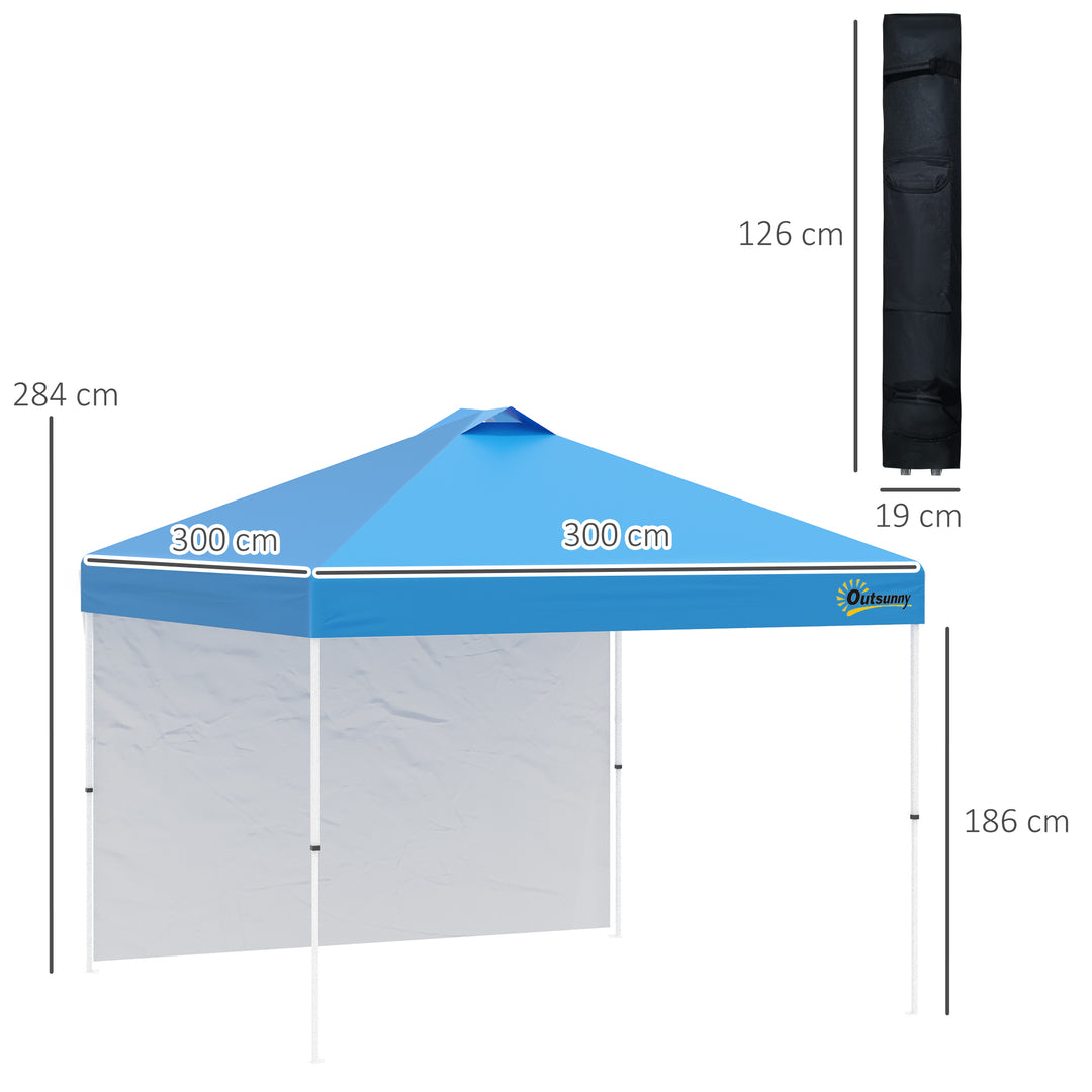Outsunny 3x3M Pop Up Gazebo Tent with Sidewall, Roller Bag, Adjustable Height, Blue Event Shelter for Garden, Patio