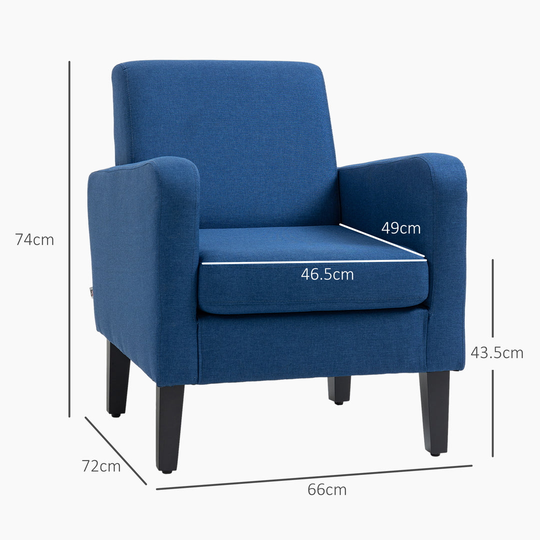 HOMCOM 2 Pieces Modern Armchairs with Rubber Wood Legs, Upholstered Accent Chairs, Single Sofa for Living Room, Bedroom, Blue