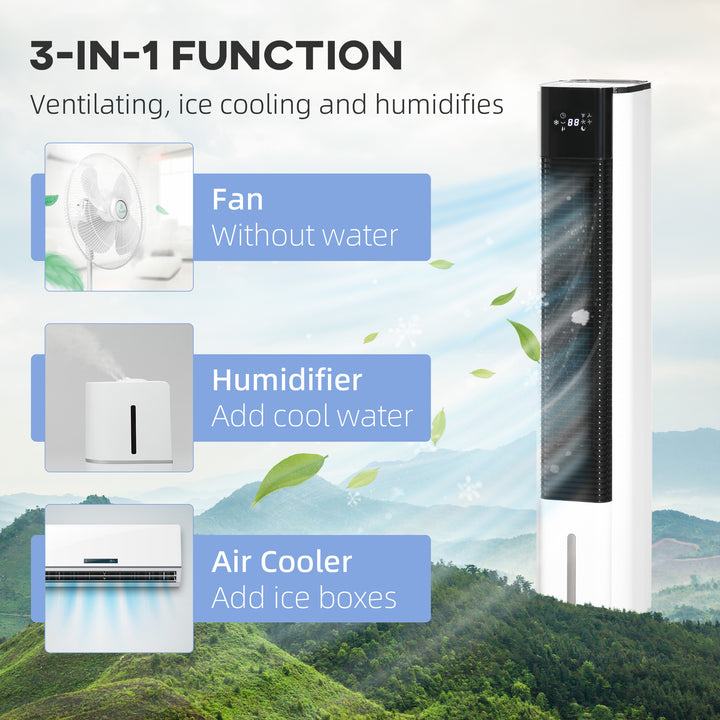 Portable Air Cooler, 6L Tank Humidifier Evaporative Ice Cooling Fan Water Conditioner Unit with 3 Modes, 3 Speed, Remote, Timer, Oscillating for Home Bedroom, White