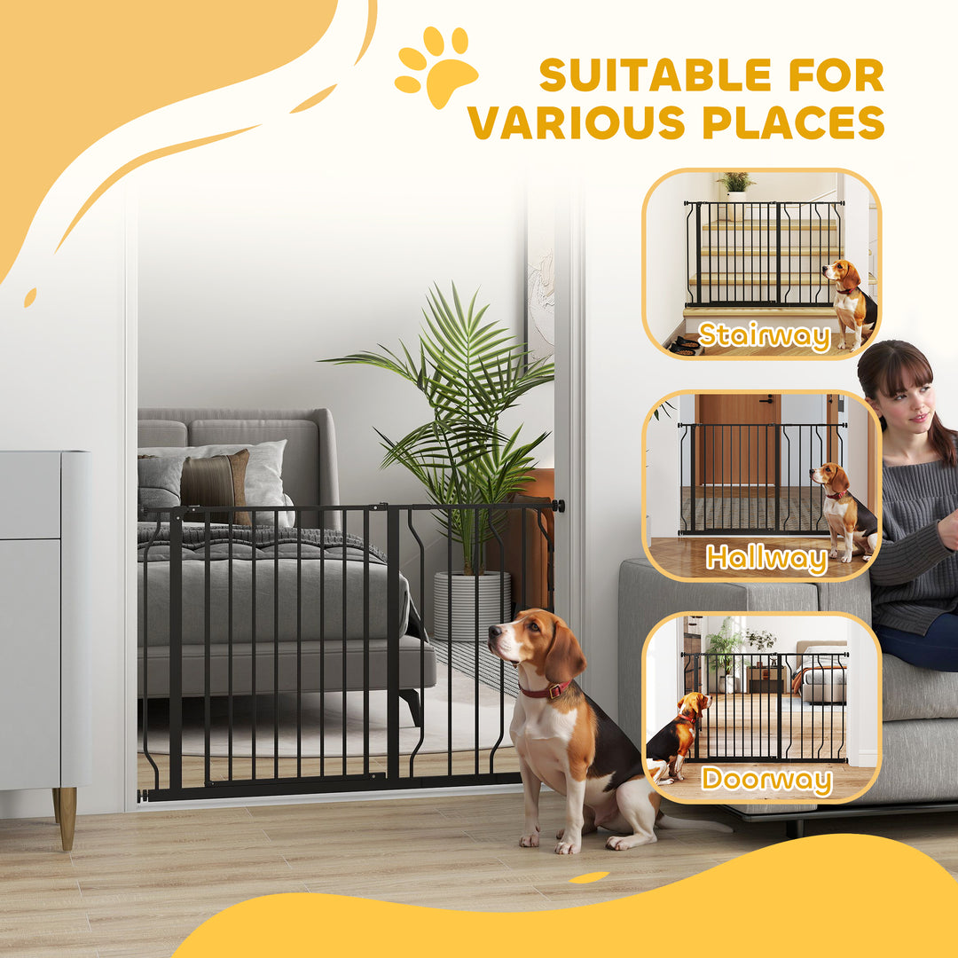 Wide Dog Safety Gate, with Door Pressure, for Doorways, Hallways, Staircases - Black