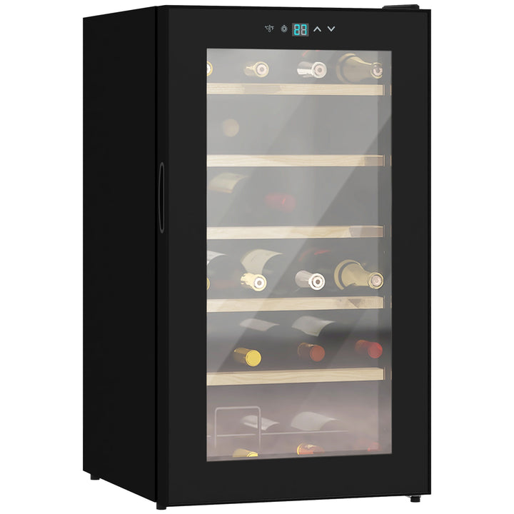 HOMCOM 24 Bottles Freestanding Wine Fridge w/ Glass Door, 65L Single Zone Wine Cooler Fridge w/ Digital Touch Screen Controls, LED Light, Black