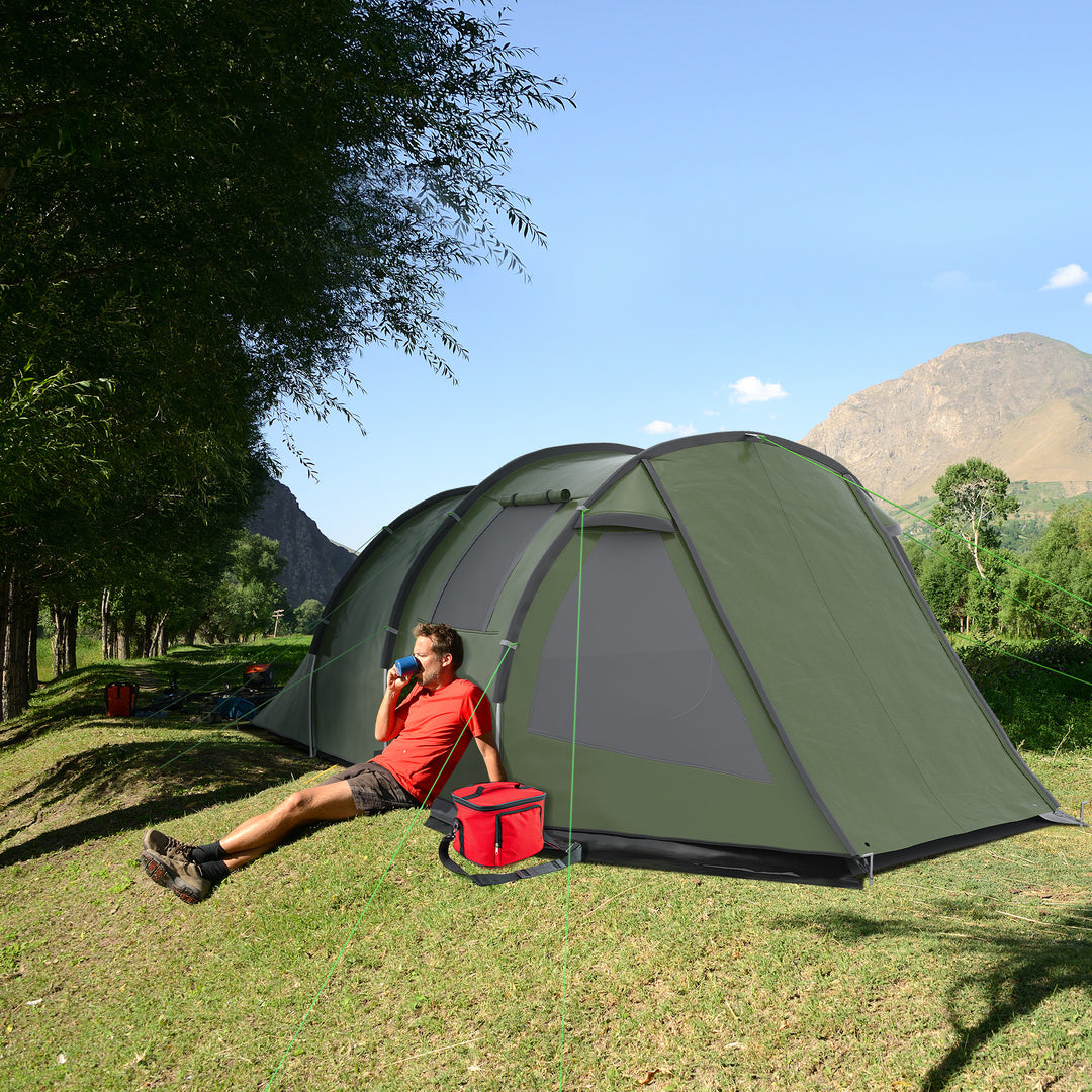 Outsunny Camping Haven: Spacious 3-4 Person Tunnel Tent with Windows, Portable Outdoor Companion, Verdant Green