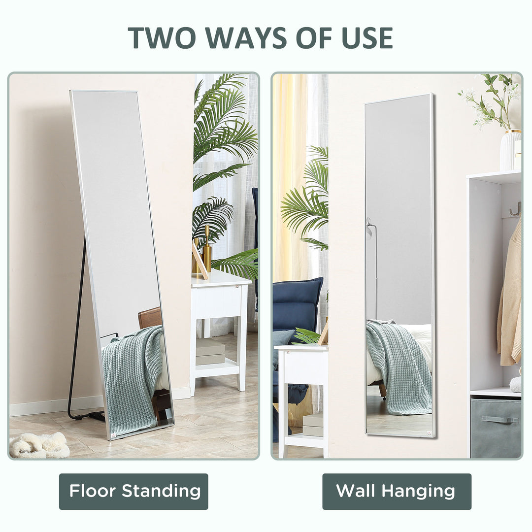 Full Length Mirror Wall-Mounted, 160 x 40 cm Freestanding Rectangle Dressing Mirror for Bedroom, Living Room, Silver Frame
