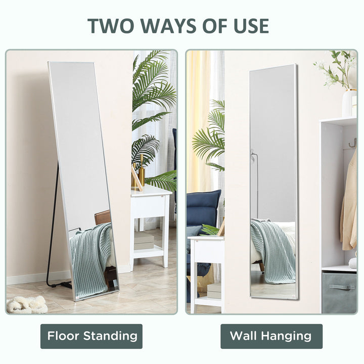 Full Length Mirror Wall-Mounted, 160 x 40 cm Freestanding Rectangle Dressing Mirror for Bedroom, Living Room, Silver Frame