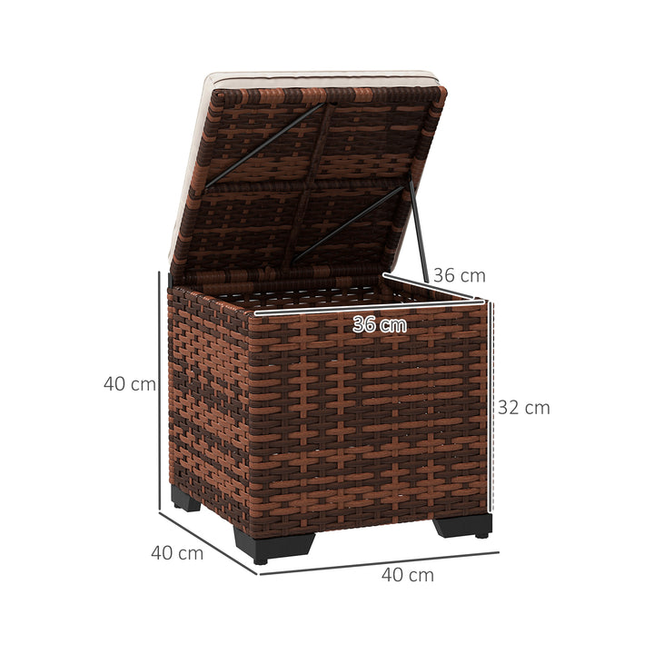 Set of 2 Rattan Storage Ottoman, Outdoor Footstool with Removable Cushions, Garden Storage Seat for Balcony, Porch, Living Room, Beige