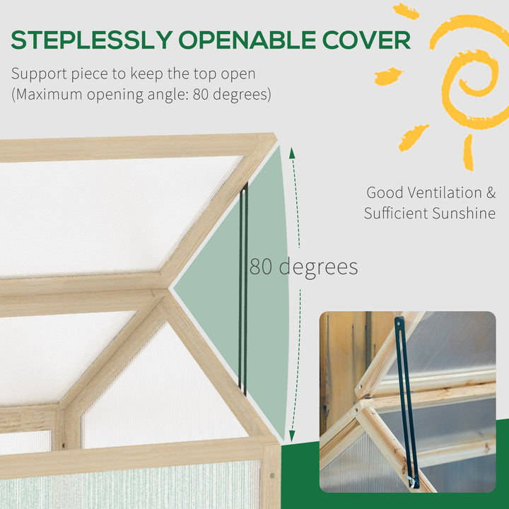 Wooden Cold Frame Garden Polycarbonate Greenhouse with Openable Top Cover, Grow House for Flowers, Vegetables, Plants, 90 x 52 x 50cm, Natural