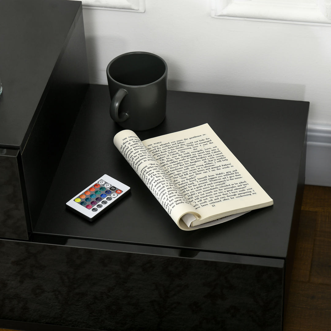 High Gloss Front Bedside Table with Drawers Nightstand with RGB LED Li
