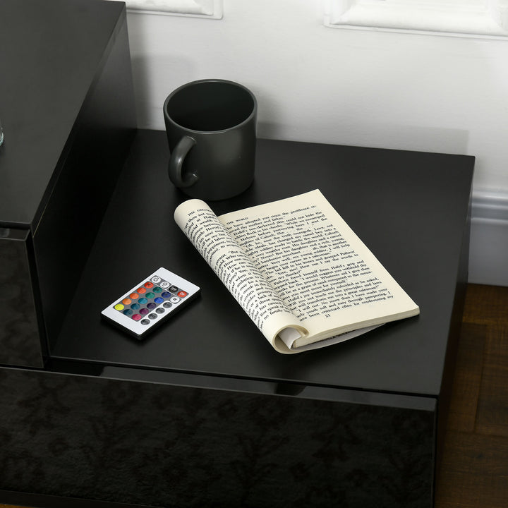 High Gloss Front Bedside Table with Drawers Nightstand with RGB LED Li