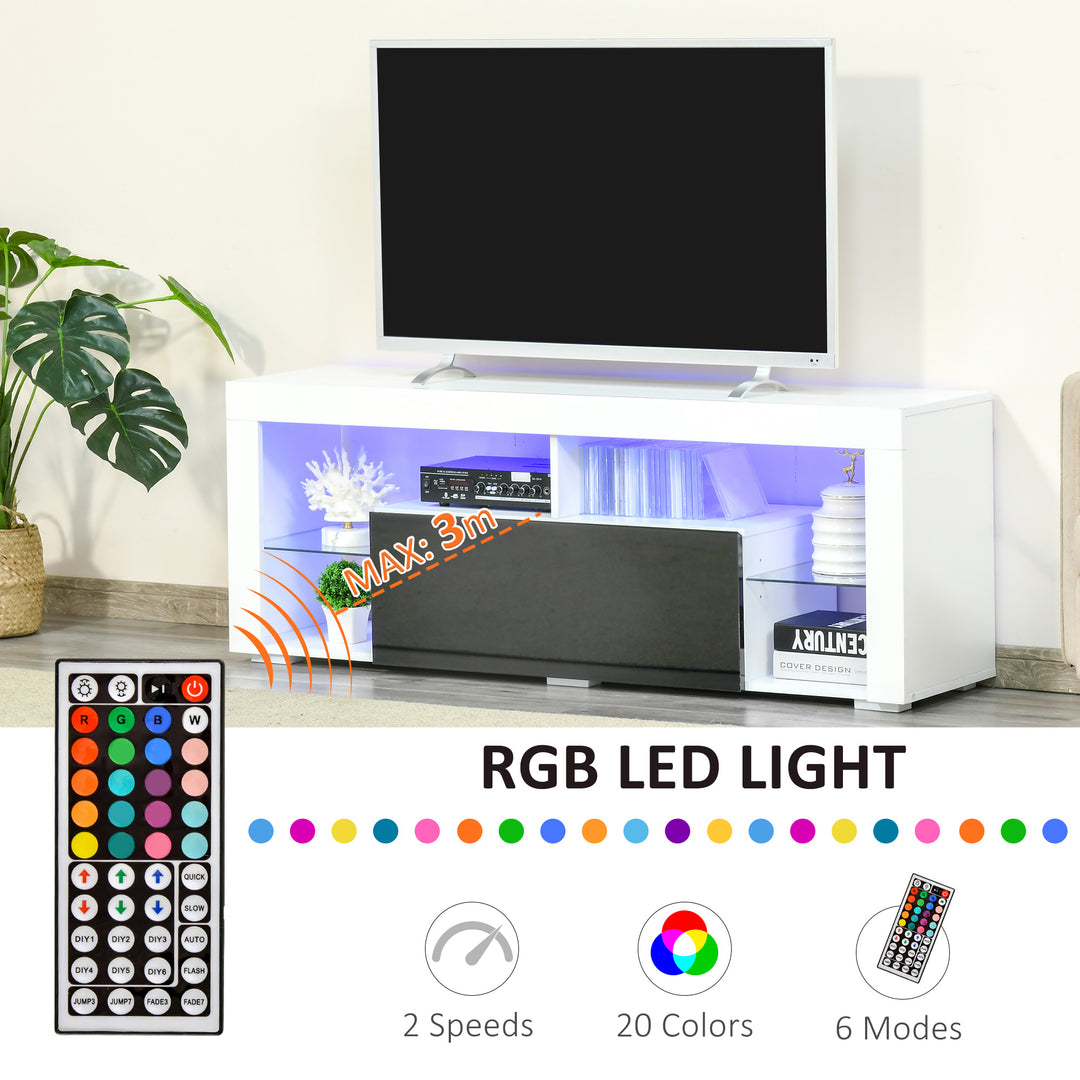TV Unit, LED TV Stand Cabinet, High Gloss TV Table with Lights and Storage Shelf for 55 inch TVs for Living Room, Bedroom, Black and White