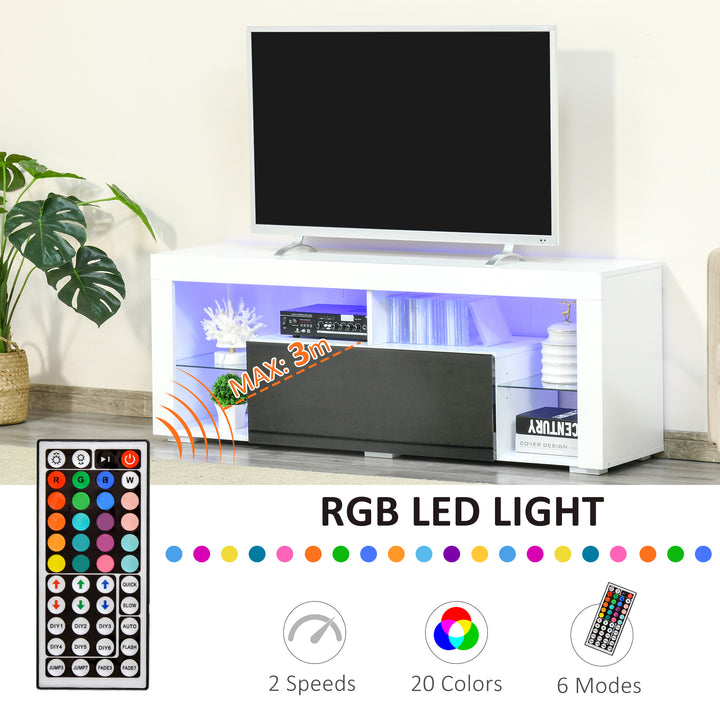 TV Unit, LED TV Stand Cabinet, High Gloss TV Table with Lights and Storage Shelf for 55 inch TVs for Living Room, Bedroom, Black and White